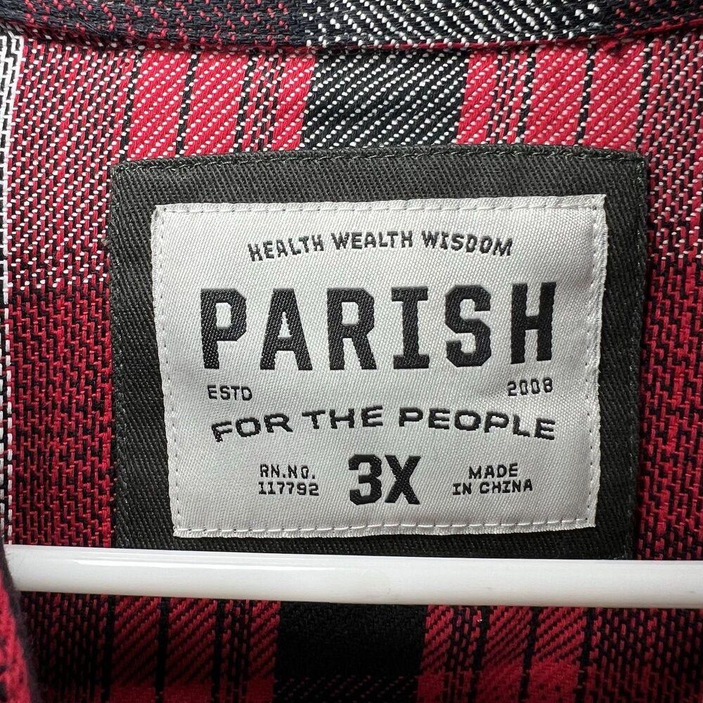 Parish Nation Button Up Flannel Shirt Men 3XL Red Black Plaid Heavyweight Cotton - Picture 8 of 13